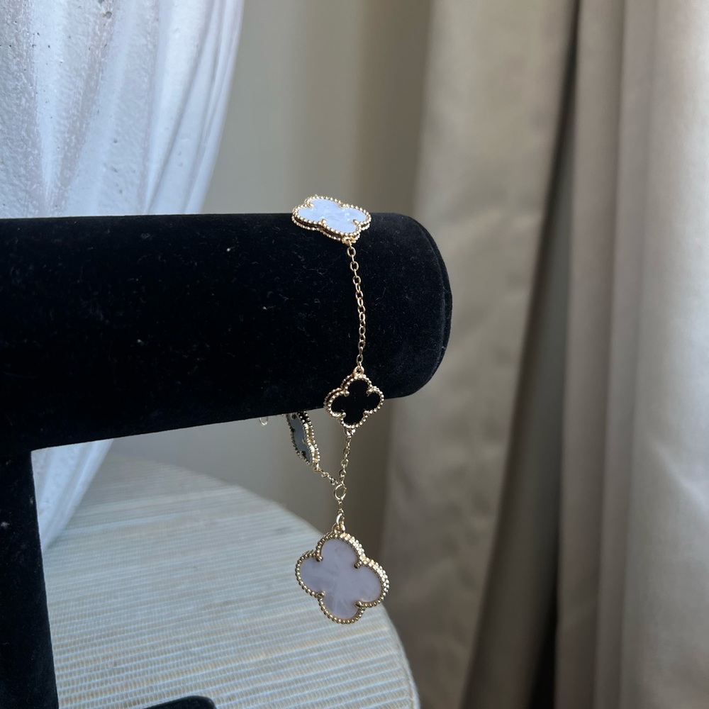 Gold and Black and white marble multi sized Clover Bracelet